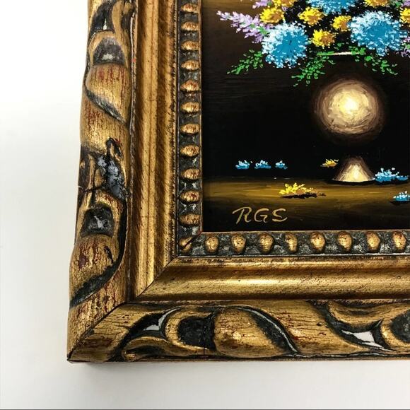 Blue Chrysanthemums Detailed Floral Painting with Vase by Roy Swanson - Picture 11 of 14